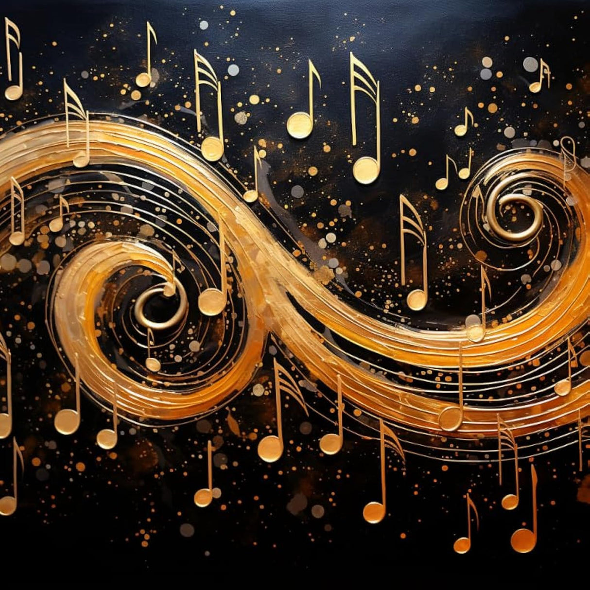 5D Full Round Drill Diamond Art Painting Kits by Number for Adults Beginner Gold Music Notes Diamond Art Painting Acrylic Beads Art Crystal Embroidery Cross Stitch Craft Kits 35x35cm Generic