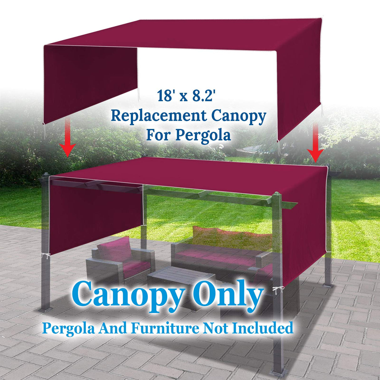 BenefitUSA Universal Replacement Top Pergola Structure (18' L x 8.2' W) Gazebo Canopy Cover Only(Purple) BenefitUSA