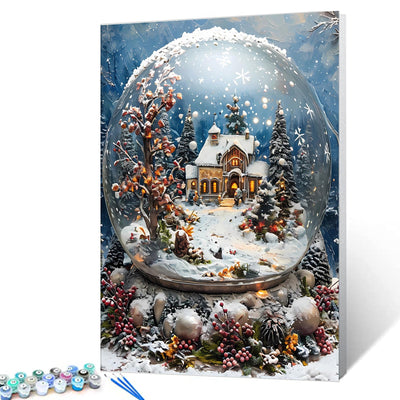 Christmas DIY Paint by Numbers for Adults and Kids Pictures Snow House in Glass Paint by Number Kit on Canvas with Brushes and Pigment for Beginners Home Wall Decor Gifts 16"x20" (Frameless)