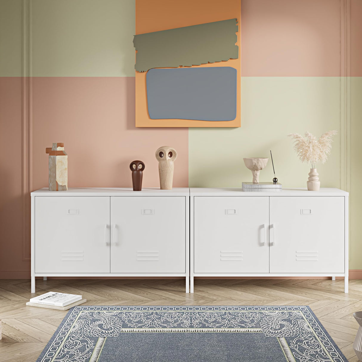 Elitehouse 2 Door Metal Accent Cabinet,White Metal Storage Cabinet with Adjustable Shelf,2-Tier Office Cabinet,Multipurpose Metal Locker Storage Cabinet for Office Home,Music Studio Elitehouse