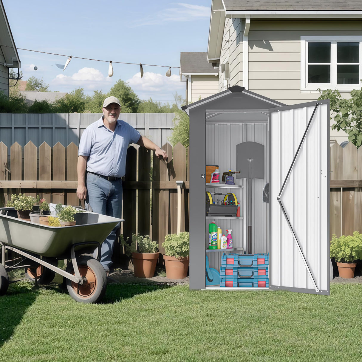 Galvanized Steel Outdoor Storage Shed - Waterproof Metal Utility Cabinet with Lock, 65" Large Capacity for Garden Tools & Equipment, Easy Assembly (Black) Majnesvon