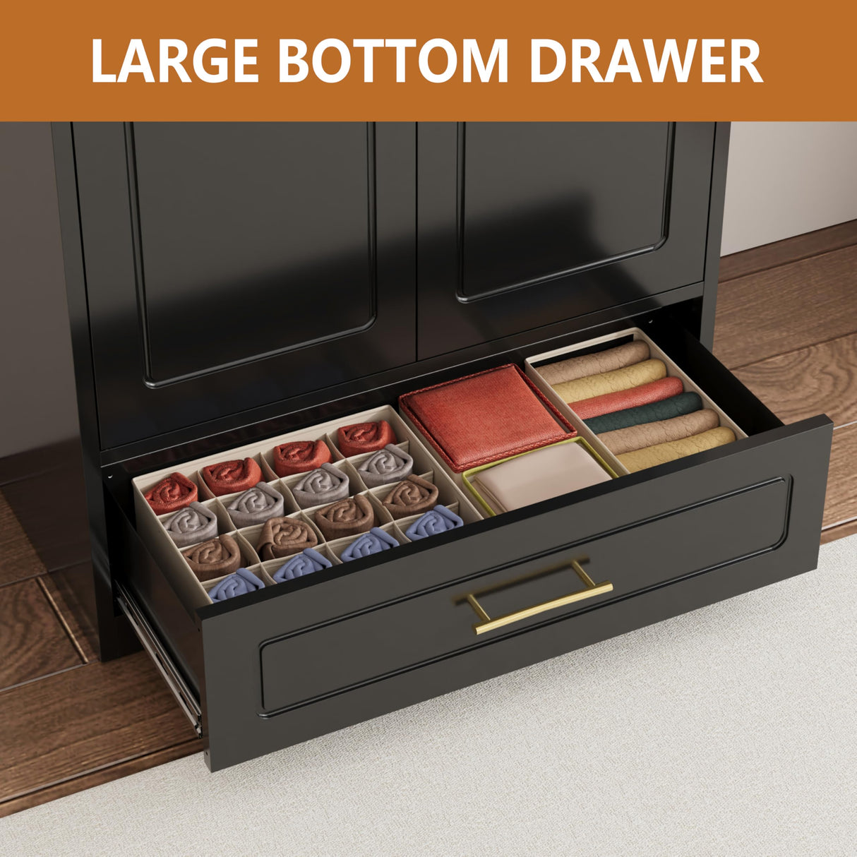 Polup Metal Armoire Wardrobe Closet with Drawer, 71“ Tall Freestanding Wardrobe Cabinet with Doors and Shelves, Large Armoire with Hanging Rod, Clothes Cabinets for Bedroom, Black, Assembly Required Polup