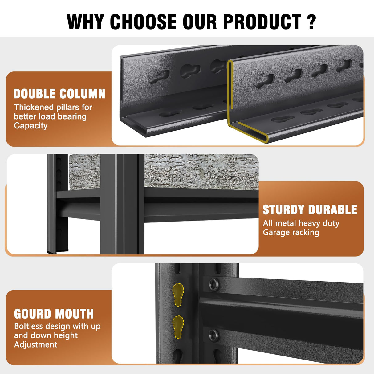 SFTORMAS Metal Garage Shelving Unit, Heavy Duty Adjustable Storage Rack, Steel Shelving, Industrial Shelves for Heavy Tools and Equipment, Ideal for Garage, Basement (5-Tier 63" Hx17 Wx14 D) SFTORMAS