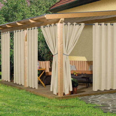 HolidayIdeas Outdoor Curtains for Patio Waterproof, 8 Panels - 54x84 Inches - Weatherproof Privacy Outsides Curtains for Cabana Porch Pergola, Sunlight & UV Blocking (Cream, Grommet Top)