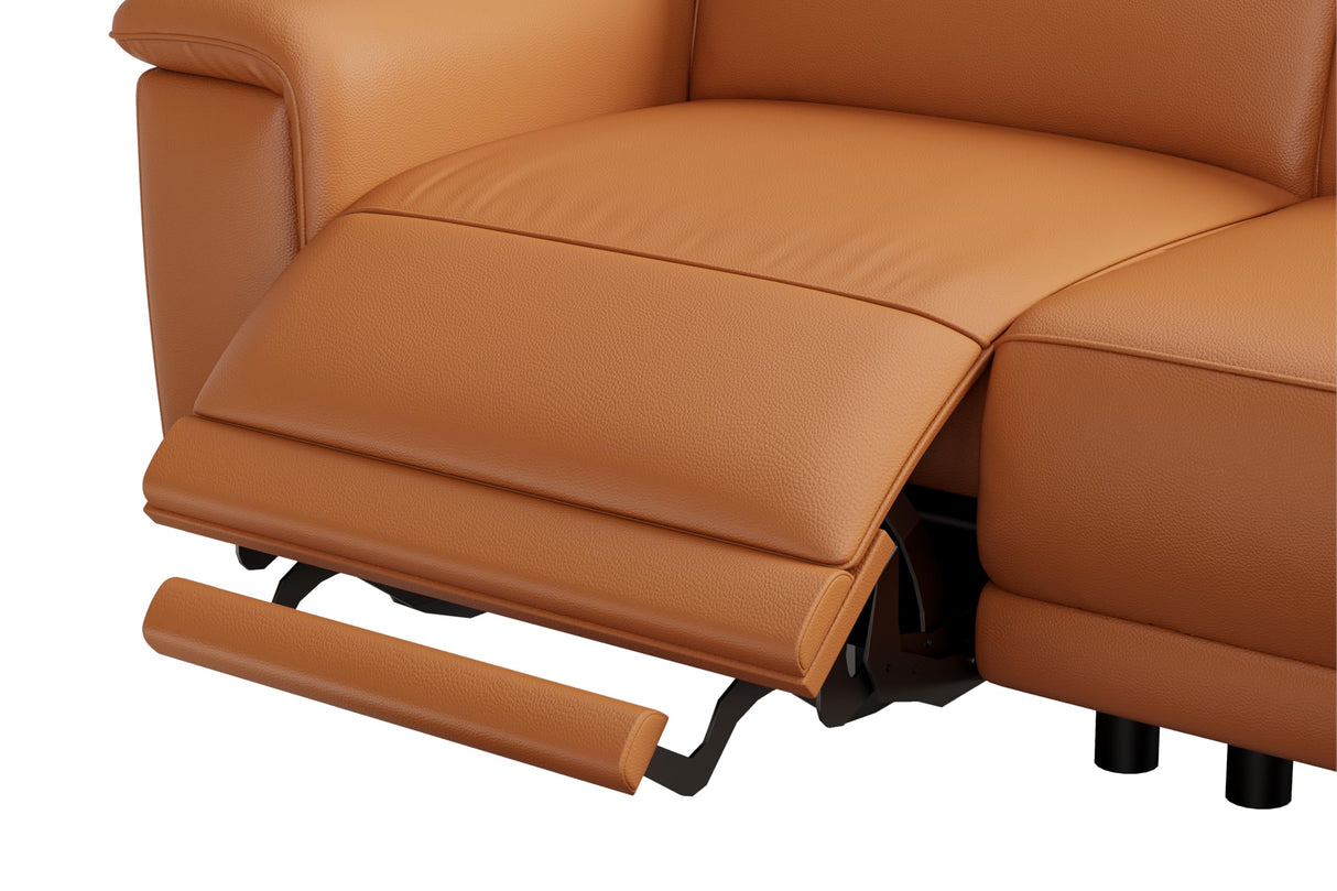 Valencia Pista Full Leather Right Chaise Sofa 112.5" | Italian Nappa Leather Modern Cloud Couch for Living Room/Apartment Furniture | Power Recliner, Ultimate Comfort, Cognac VALENCIA THEATER SEATING