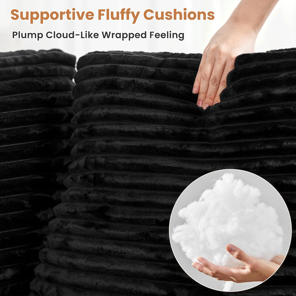 ovios 130.7" Modular Sectional Sofa Couch, U-Shaped Minimalist Couches with Sofa Bed Chaise, Modern Deep Seat Cloud Plush Corduroy Sofas Set for Living Room, 7 Seat, Black ovios