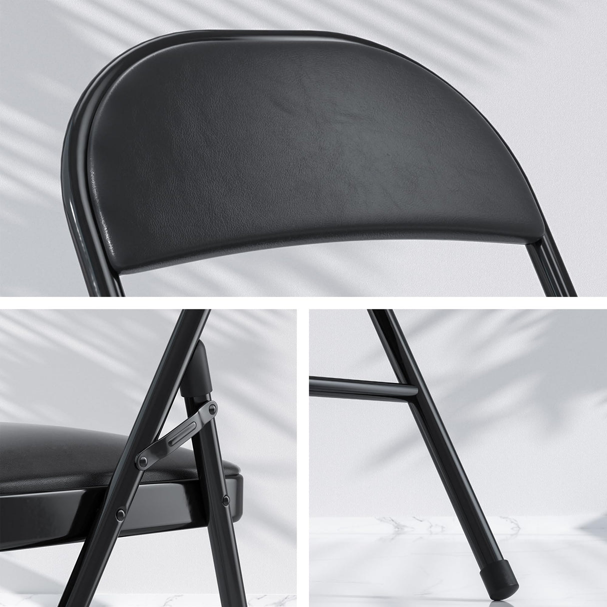 VECELO Folding Card Table and Chair Set of 5 Portable with Padded Tabletop, No Assembly Required, Black VECELO