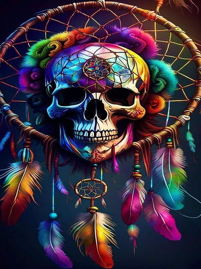 CAMOYAI Skull Dream Catcher Diamond Art Kits for Adults,Halloween Diamond Painting Kits for Adult Beginners,5D Diamond Painting Crafts,Round Full Drill Diamond Art for Wall Decor Gift 12x16inch