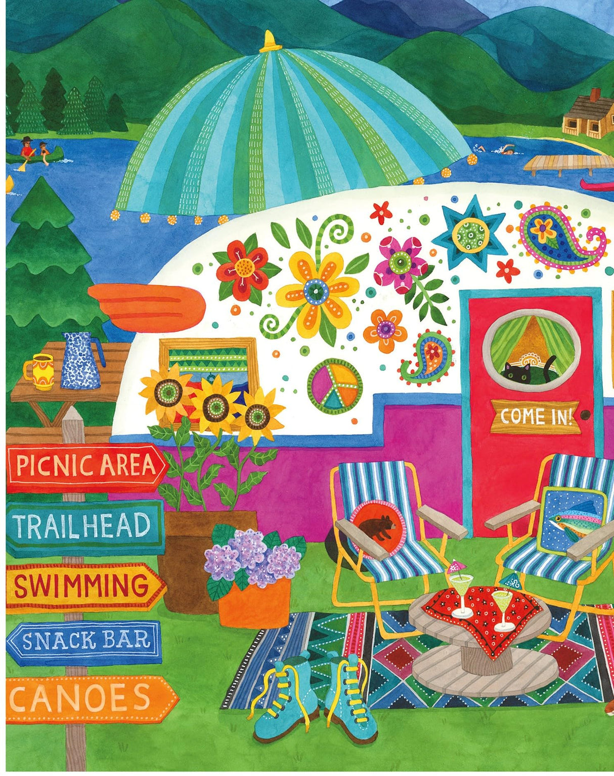 Ceaco - 5 in 1 Multipack - Happy Camper - (2) 300 Piece, (2) 500 Piece, (1) 750 Piece Jigsaw Puzzles Ceaco