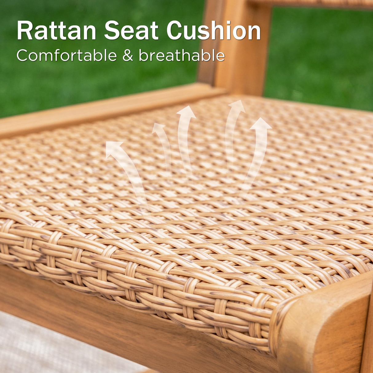 PHI VILLA Outdoor Acacia Wood Dining Chairs Set of 6, Armchairs with Strong Wicker Back & Seat, Farmhouse Style Teak Patio Deck Yard Balcony Garden Furniture PHI VILLA