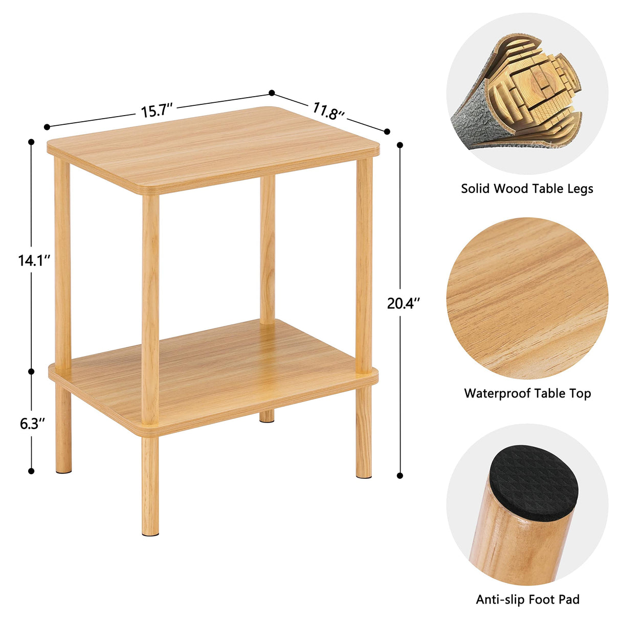 Apicizon 2 Tier End Table Set of 2, Boho Side Table with Storage Shelf, Nightstand Bedside Table for Small Spaces, Bedroom, Living Room, Entryway, Farmhouse, Easy Assembly, Natural Apicizon