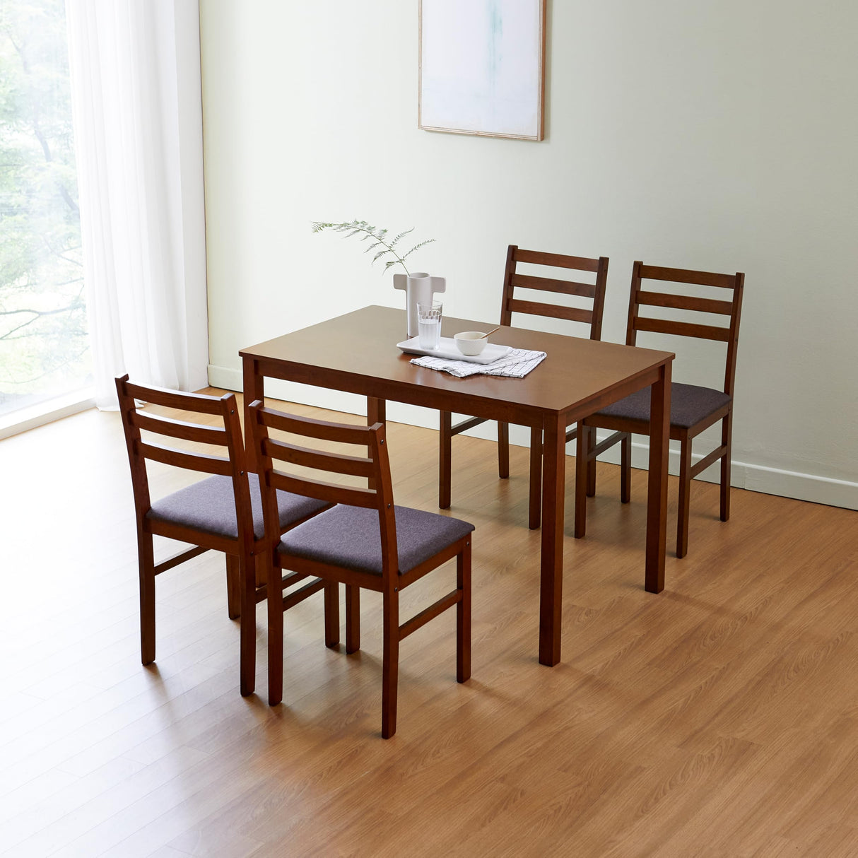 Livinia Seattle 5-Piece Wooden Dining Table Set for 4, Modern Farmhouse Kitchen Dining Room Set with Solid Wood Ladder Back Chairs for Small Space (Antique) Livinia