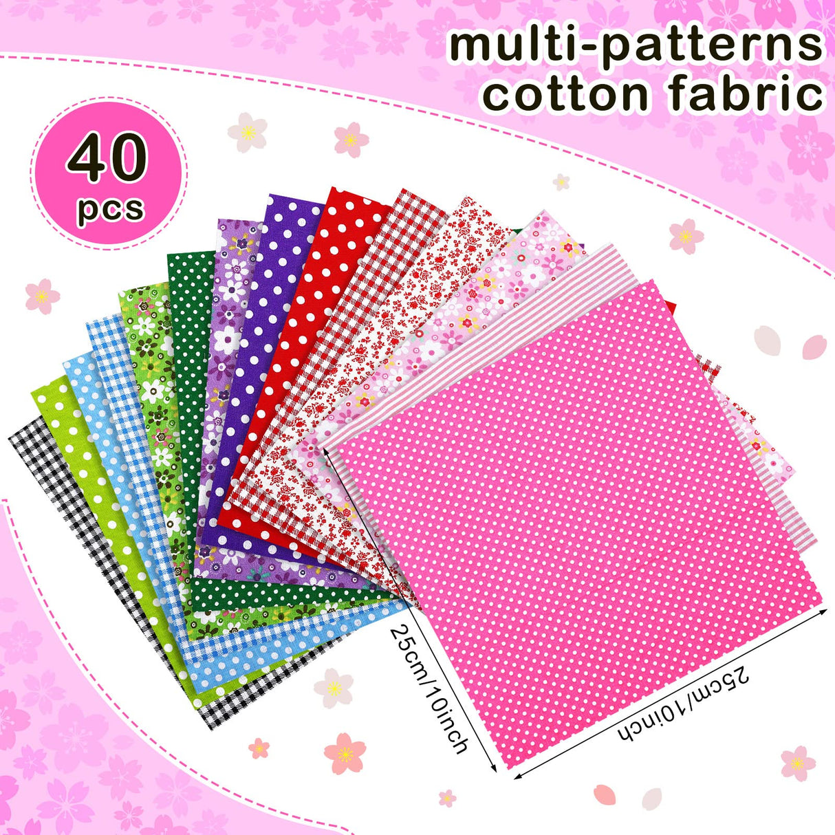 40 Pcs 10 x 10 Inches Cotton Fabric Bundle Squares Precut Fabric Multi Color Floral Fat Squares Sheets for DIY Craft Quilting Sewing(Fresh Patterns) Tegeme