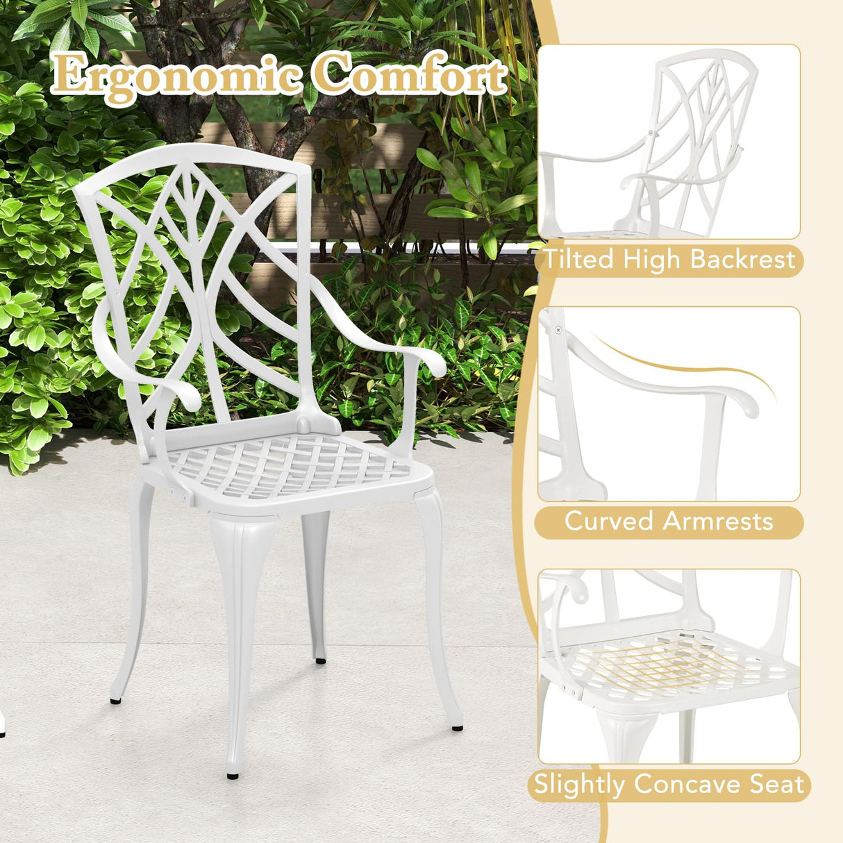 Tangkula 5 Pieces Cast Aluminum Outdoor Dining Set, Round Dining Table with 2” Umbrella Hole & 4 Armchairs, All-Weather Outdoor Furniture Set for Patio, Balcony, Garden & Backyard, White Tangkula