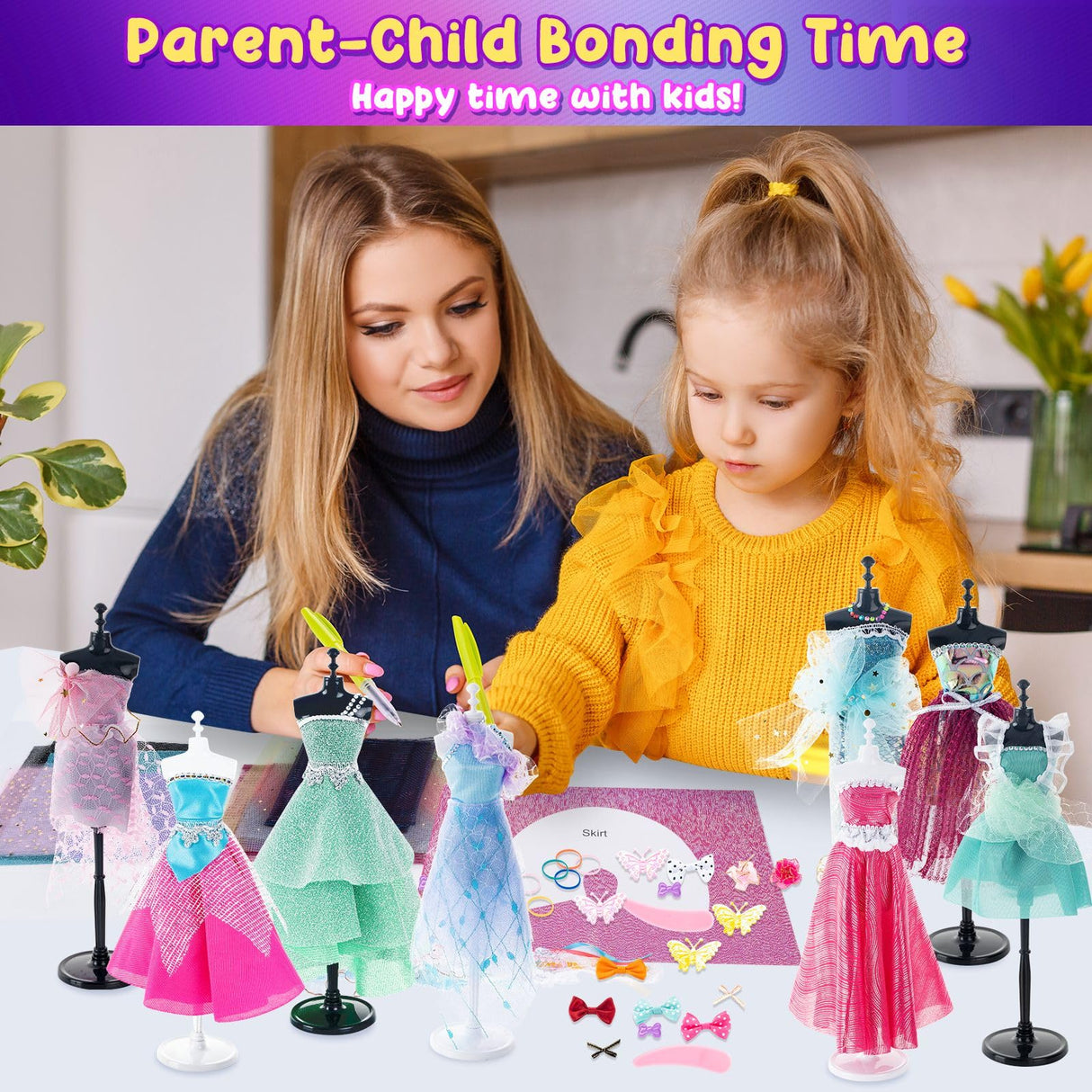 1000+ PCS Fashion Designer Kits for Girls - Sewing Kit with 4 Mannequins - DIY Arts and Crafts Kit Doll Clothes Making Set - Designer Dress Girls Toys for Age 6 7 8 9 10 11 12+ Year Old Gifts Aowjoy