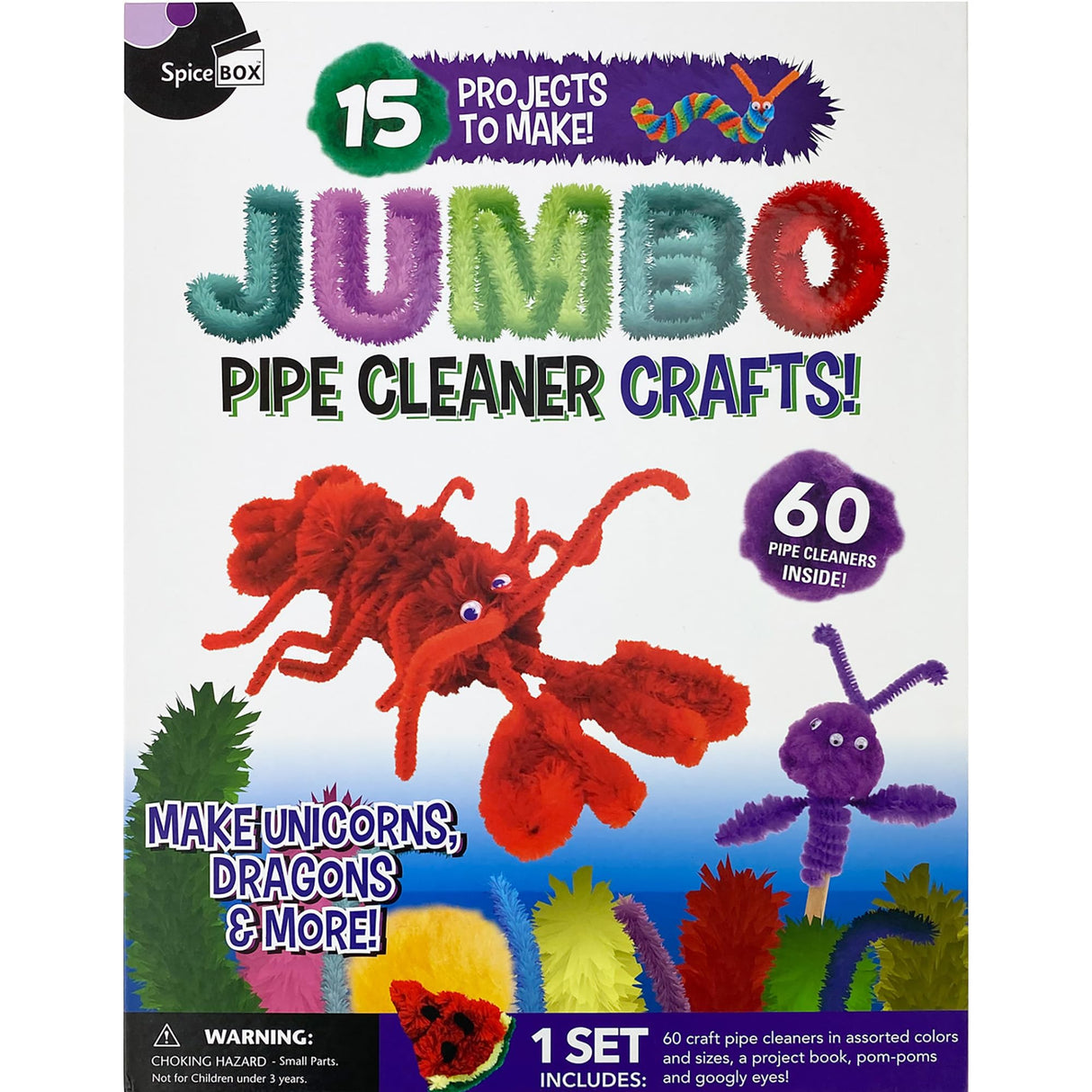 Make & Play: Jumbo Pipe Cleaner Crafts - 15 Projects to Create, Make Fuzzy & Fun Creatures & Animals, DIY Art & Crafts Activity Kit, Kids Ages 8+ SpiceBox