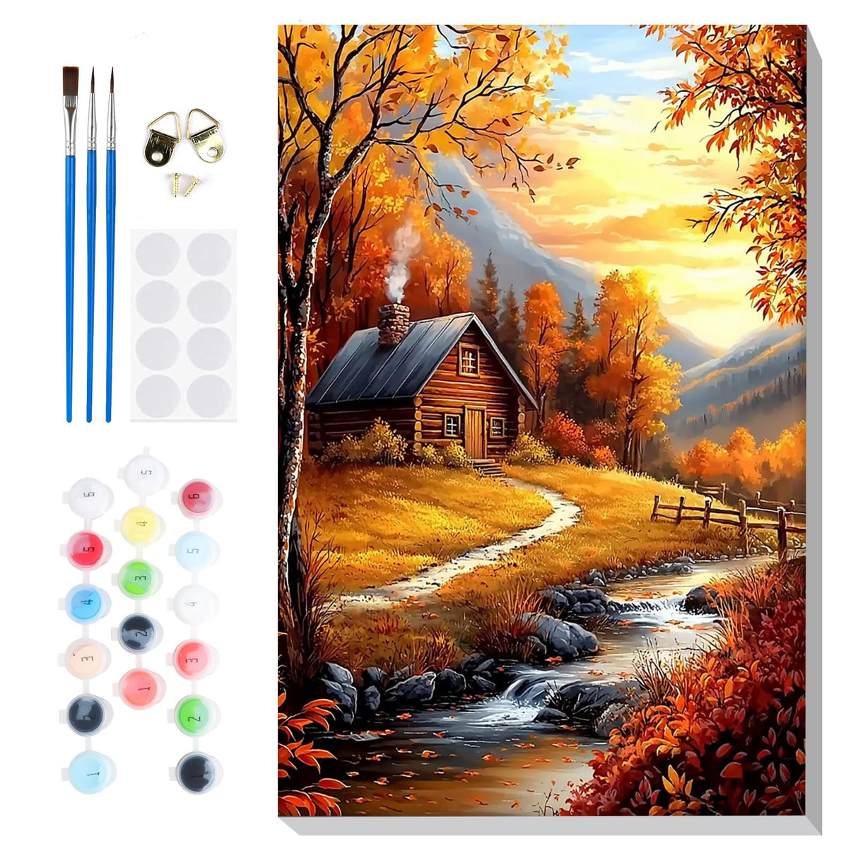 Bowetile Fall Framed Paint by Numbers for Adults, Adults' Paint-by-Number Landscape Kits on Canvas, Easy Acrylic Number Painting Crafts Kits Halloween Gifts for Home Decor, 8x12in Bowetile