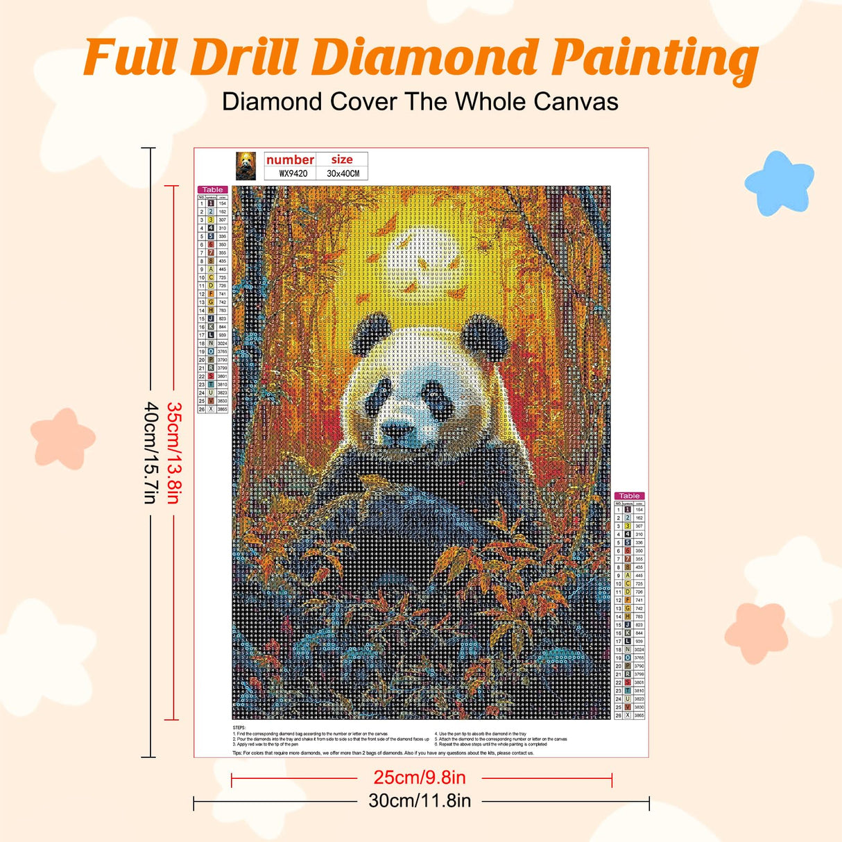 RICUVED Diamond Art Painting Kits for Adults, Panda Diamond Painting Kits 5D Animal Diamond Art Kit for Beginner, Diamond Painting Full Round Drill Art and Crafts for Gift Decor 30x40cm RICUVED