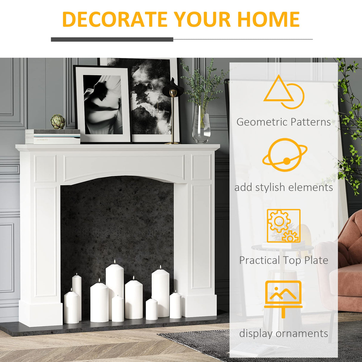 HOMCOM Modern Fireplace Mantel, Surround Mantels for Fireplace with Decorative Pattern Interior Width 29" White HOMCOM