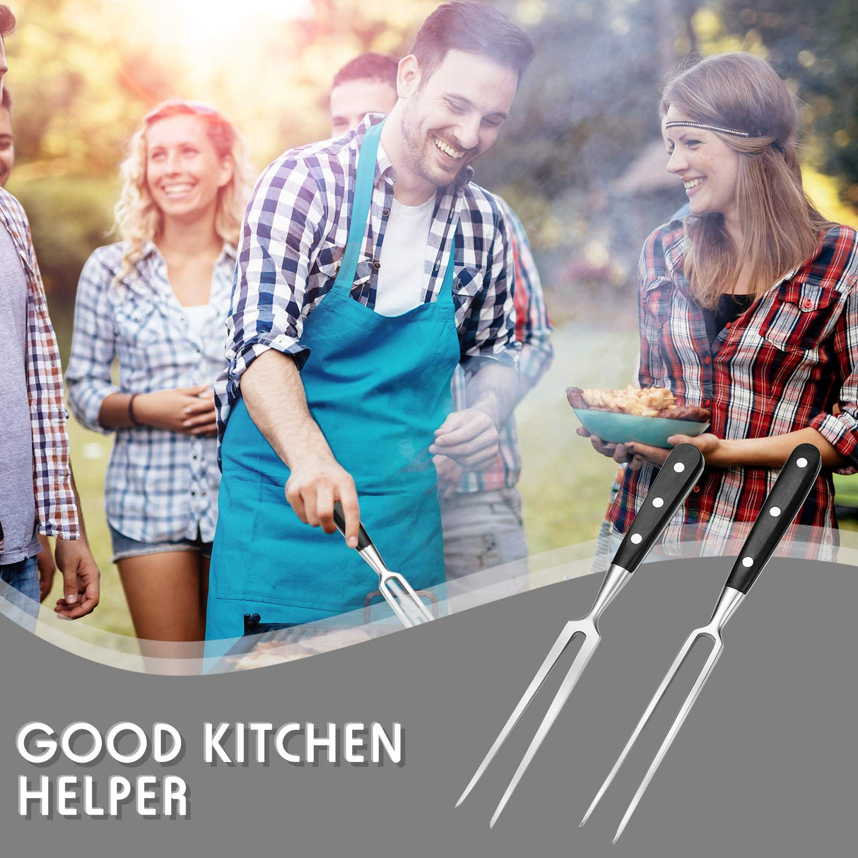 Patelai 2 Pieces Carving Forks 12 Inch Stainless Steel Meat Fork Cooking Fork with Wood Handle Grill Fork Serving Fork for Xmas Kitchen Roast BBQ Fork Carving Set Patelai