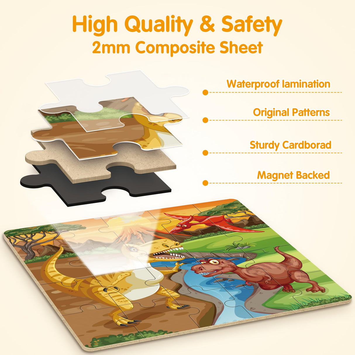 SYNARRY Magnetic Dinosaur Puzzles for Kids Ages 3-5, 20 Pieces Puzzles for Toddlers 2-4, Children Travel Activity Toys Games Gifts for Kids Boys Girls Ages 3 4 5 in Car Airplane Magnet for Road Trip SYNARRY