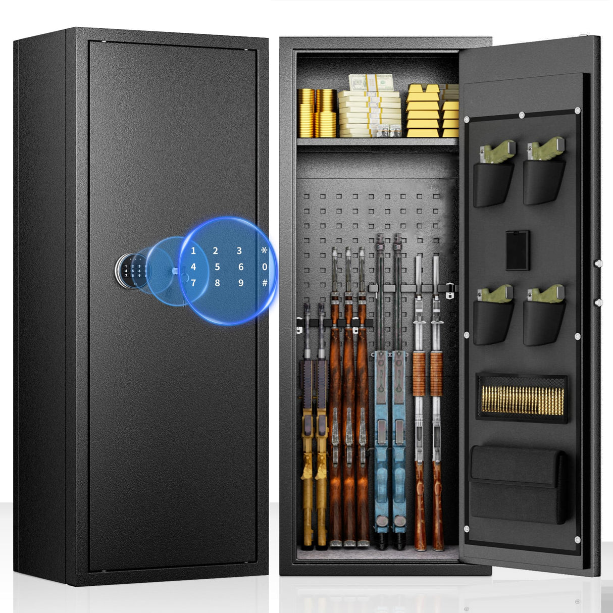 Bonusall 10-12 Gun Safe, Gun Cabinets for Rifles and Shotguns, Quick Access Gun Safes for Rifles with Digital Keypad,Adjustable Shelves & Handgun Pockets Bonusall