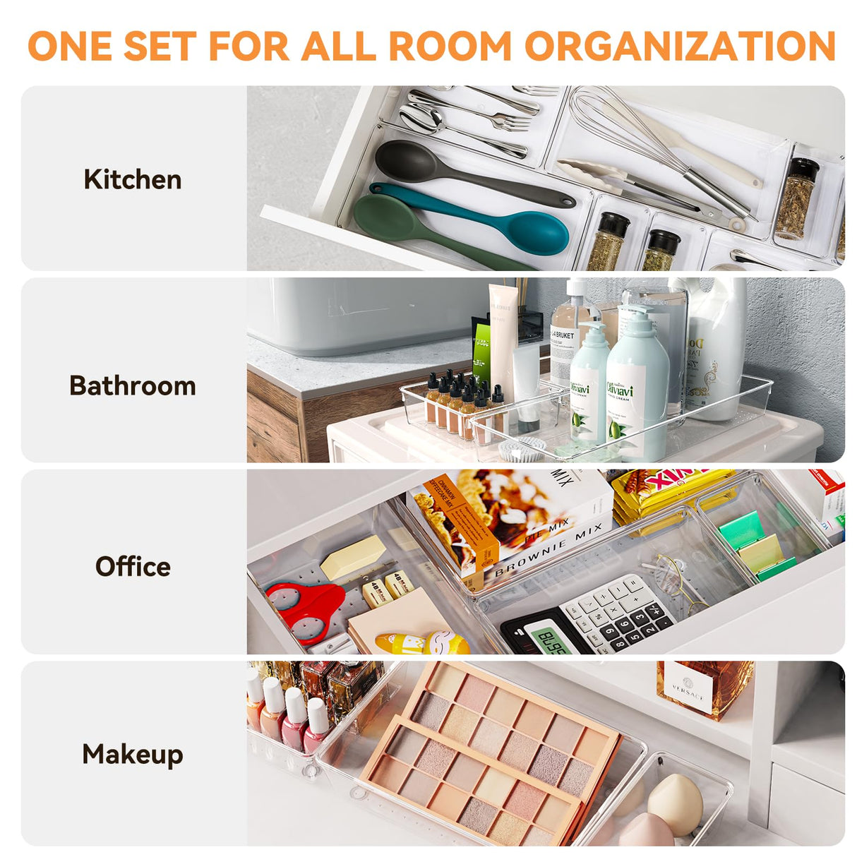 6 Pack Large Clear Plastic Drawer Organizer Trays, Acrylic Kitchen Drawer Organization and Storage Dividers, Non-Slip Storage Bins for Makeup, Kitchen Utensils, Bathroom, Jewelries and Office Desk Criusia