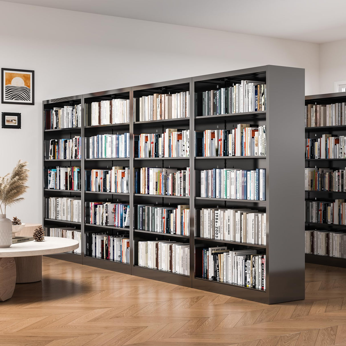 RGGCABINET 5 Tier Metal Bookshelf, 66" Tall Bookcase, Adjustable Book Shelves, Modern Black Book Shelf Storage Shelves for Bedroom, Living Room, Office, Library, Classroom, School RGGCABINET