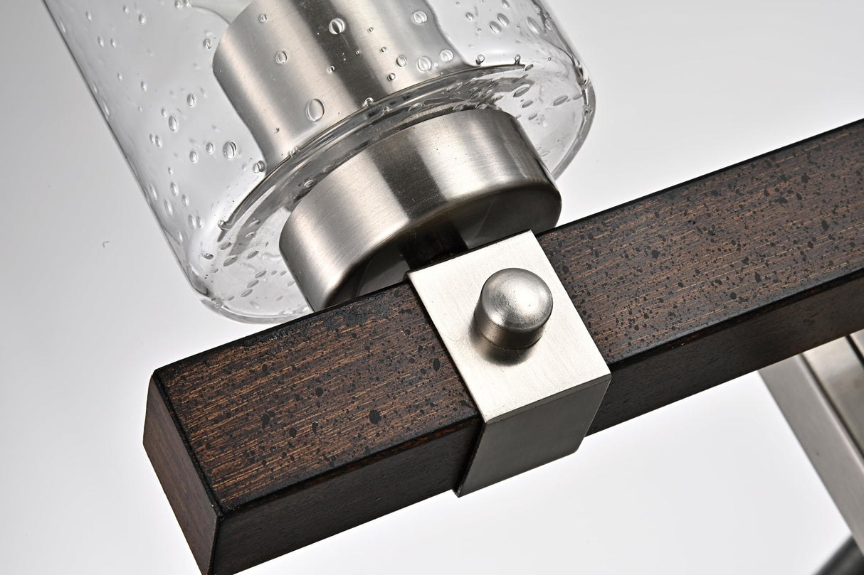 3-Light Brushed Nickel and Wood Vanity Light with Seedy Glass, Farmhouse Wall Sconces Bathroom Light Fixture for Living Room Bathroom Edvivi