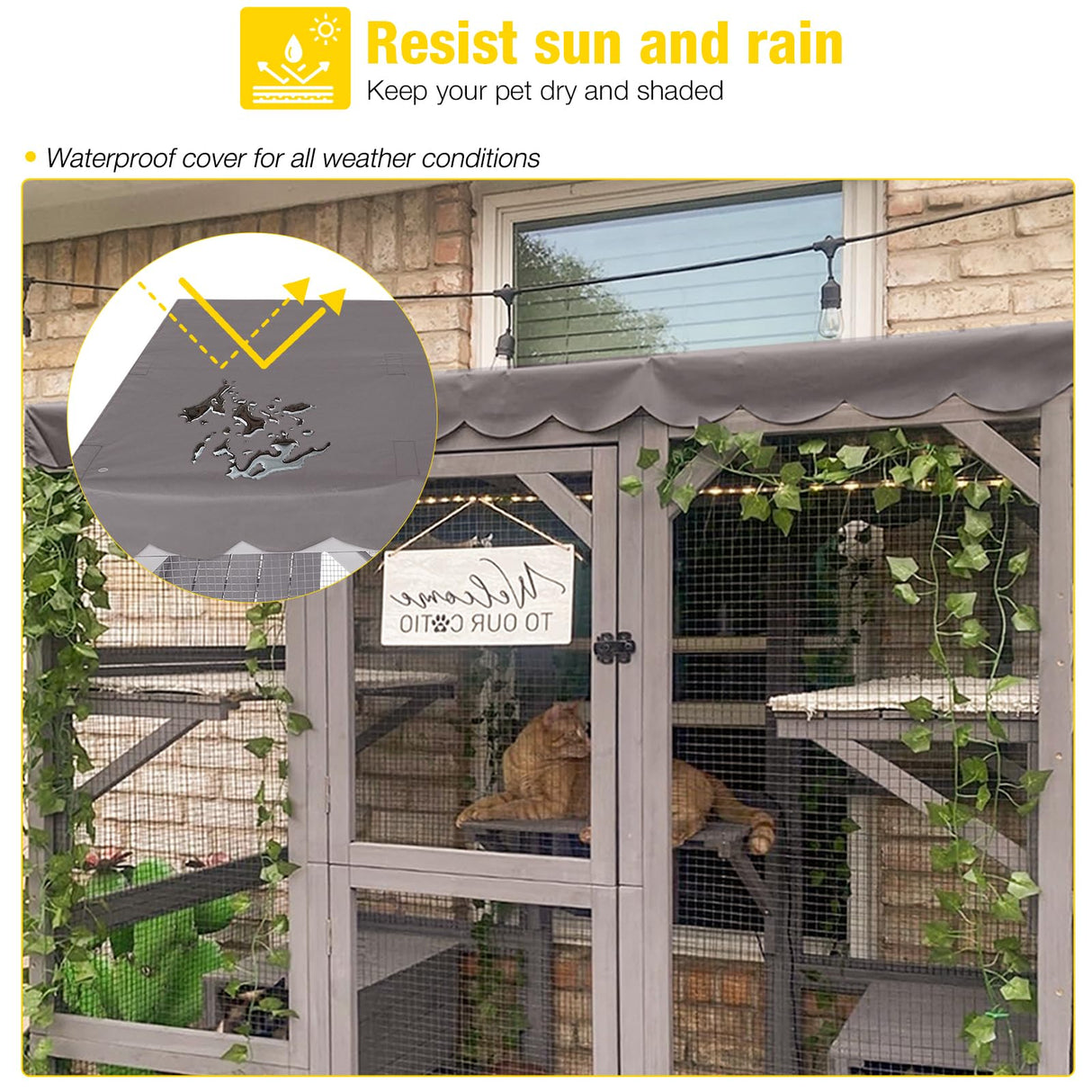 Aivituvin Cat House Outdoor Catio Kitty Enclosure with Super Large Enter Door,Wooden Cat Cage Condo Indoor Playpen with Platforms,Small House,70 Inch Aivituvin