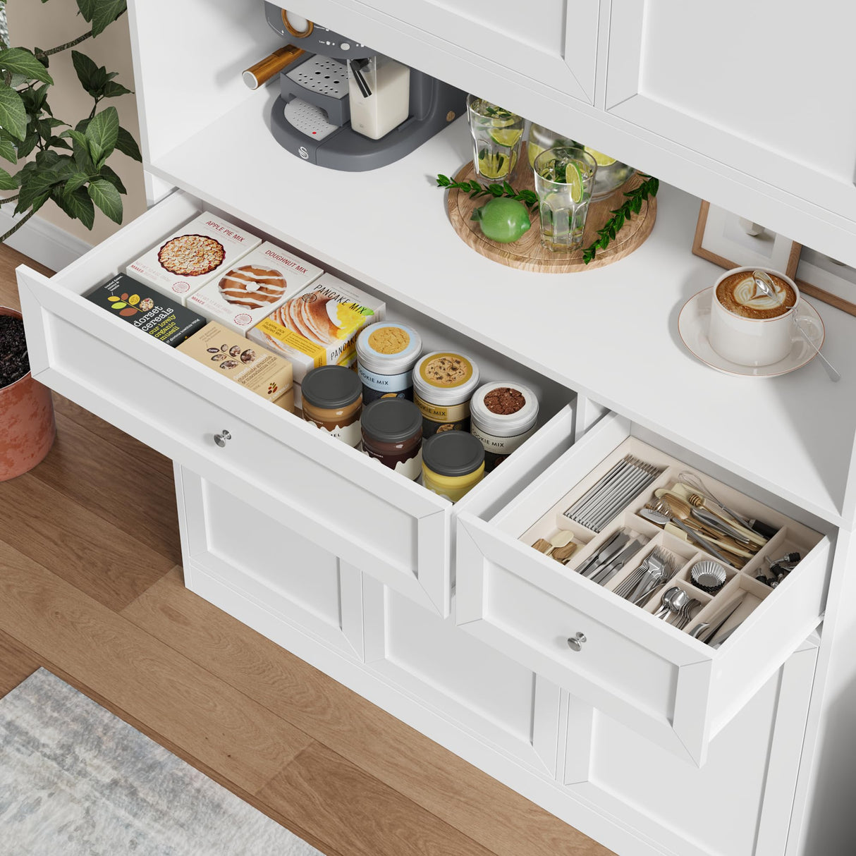 BOTLOG 72" Kitchen Pantry Cabinet, Kitchen Hutch with Microwave Stand, Buffet Cabinet with Hutch for Kitchen Dining Room, White BOTLOG