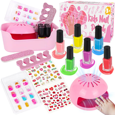 EULRGAUS Kids Nail Polish Set for Girls, 14PCS Nail Art Kit with Nail Dryer, Non Toxic Nail Polish kit and Fake Nails for Kids, Girl Toys Age 6-8, Halloween Christmas Birthday Gifts for Girls 8-12