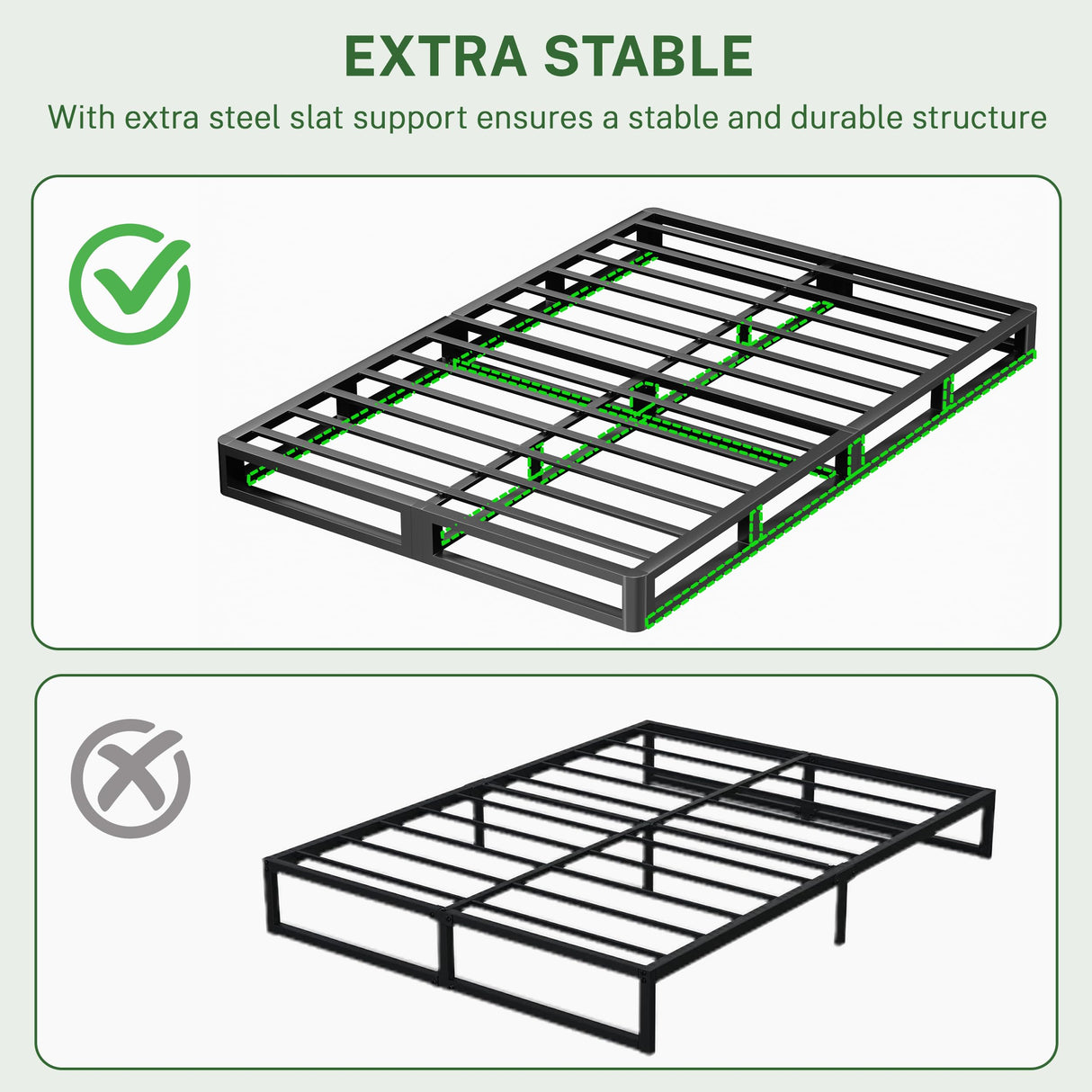 VIPSHOW 10 Inch Queen Metal Bed Frame Round Corner Low Platform Bed Frames 3000 LBS Heavy Duty Steel Slats Support Mattress Foundation No Box Spring Needed, Noise Free, Easy Assembly, Black VIPSHOW