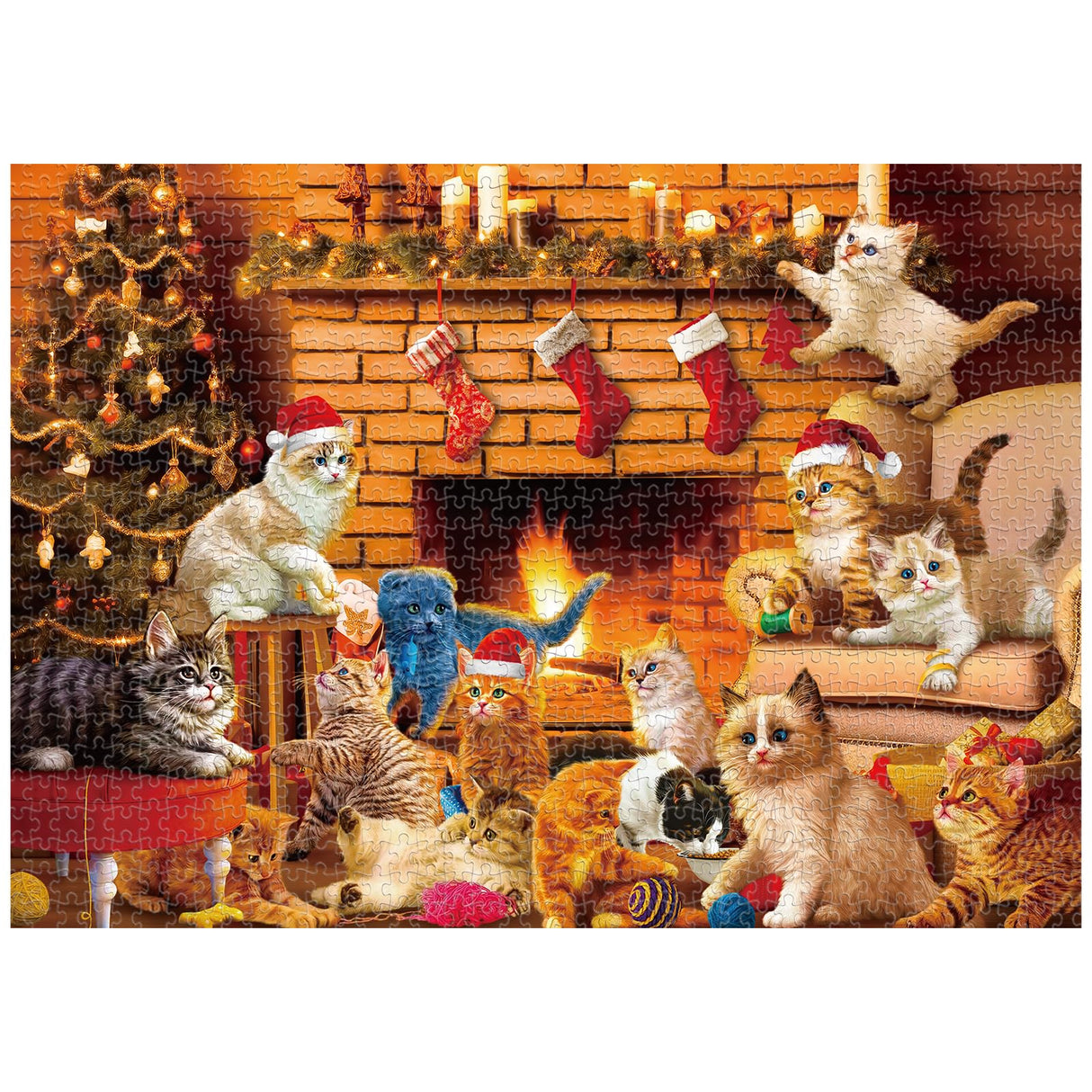 1000 Pcs Christmas Cat Jigsaw Puzzles, Challenging Puzzles Xmas Family Game Puzzles for Adults Cat Lovers Supplies Hxezoc