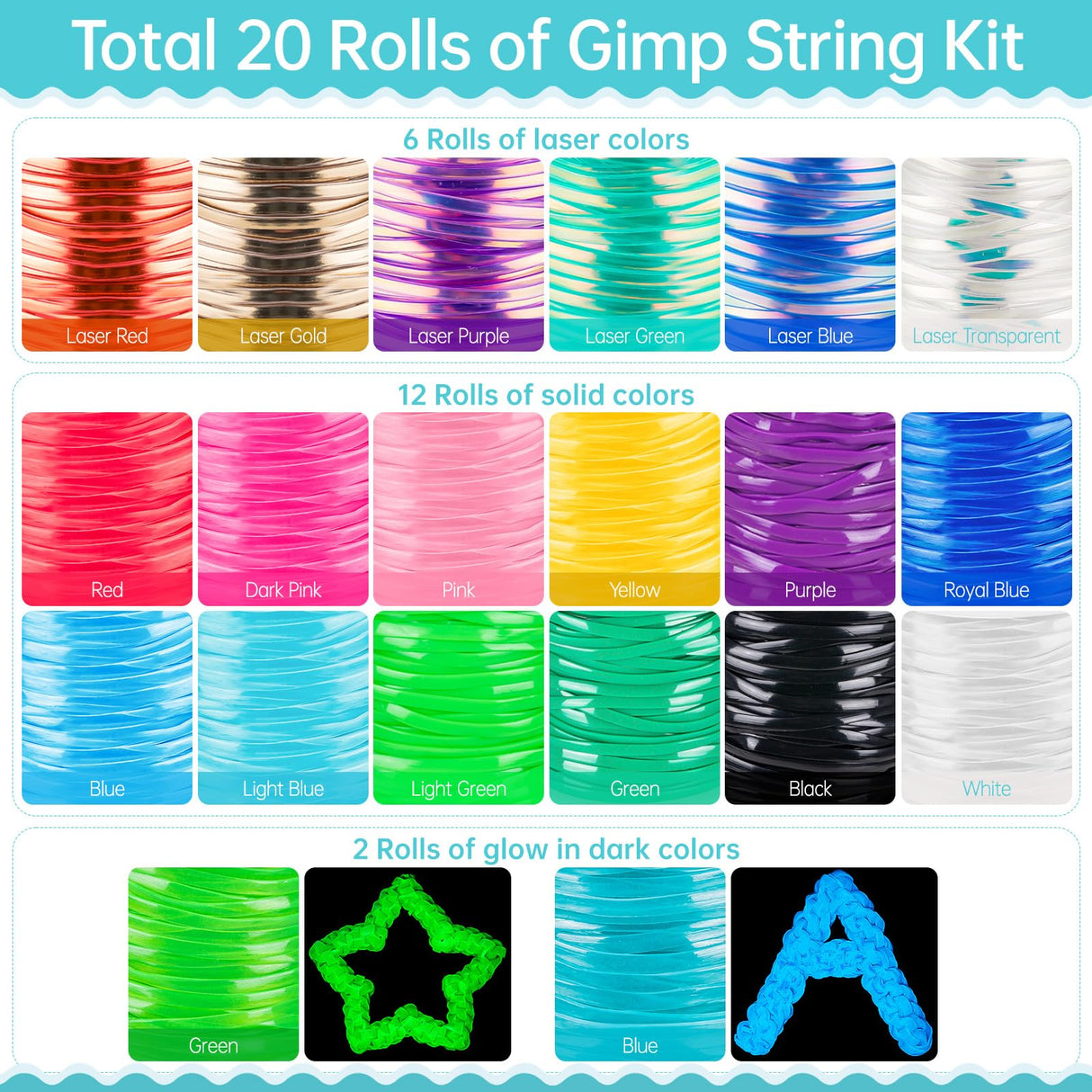 Tresotoyo Lanyard String, 20 Rolls Gimp String, Plastic String Lacing Cord, Boondoggle String Kit 1200 Feet and 52Pcs Keychain Lanyards Accessories for Keychain Crafts, Bracelet with Instruction Box Tresotoyo
