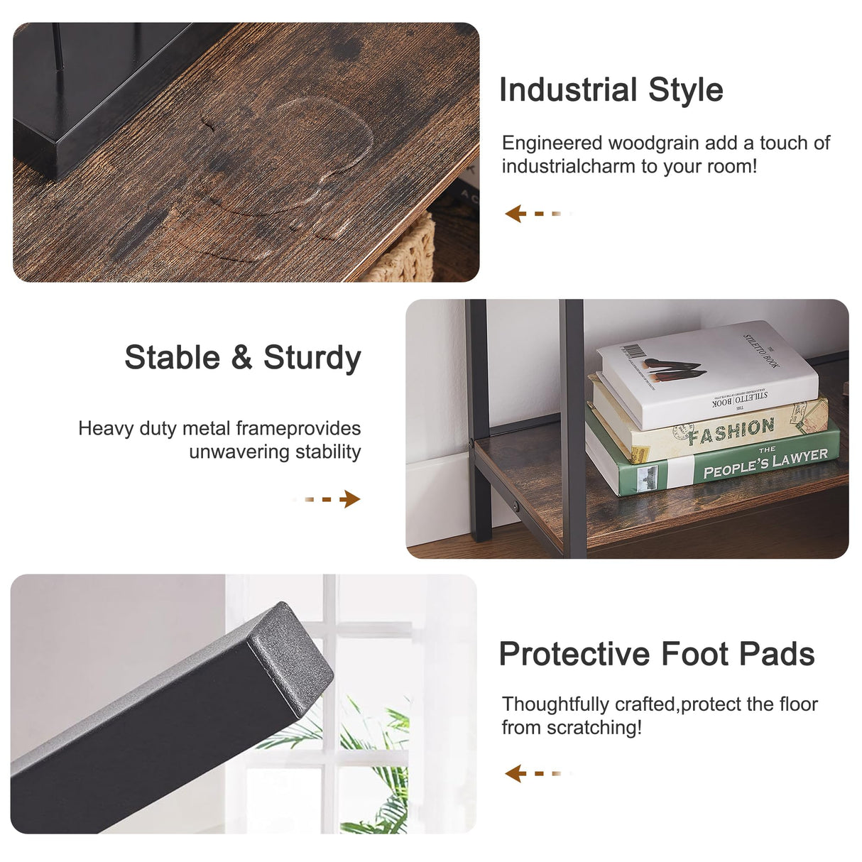 VECELO Corner Cabinet Table with 3 Tier Open Shelf, Multipurpose Display Organizer Storage Stand, for Small Space Living Room Home Office Kitchen, Brown VECELO