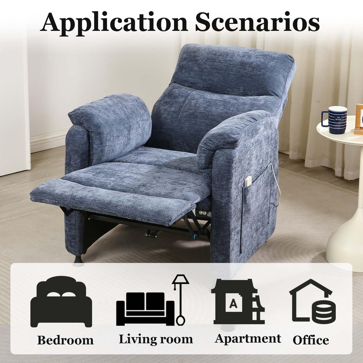 Blue Power Recliner Chairs for Adults, Ultra-Comfy Small Recliners for Small Spaces, Adjustable Electric Recliner Chairs with Remote & 2 Side Pockets - Padded Seat Backrest & Footrest anwickjeff