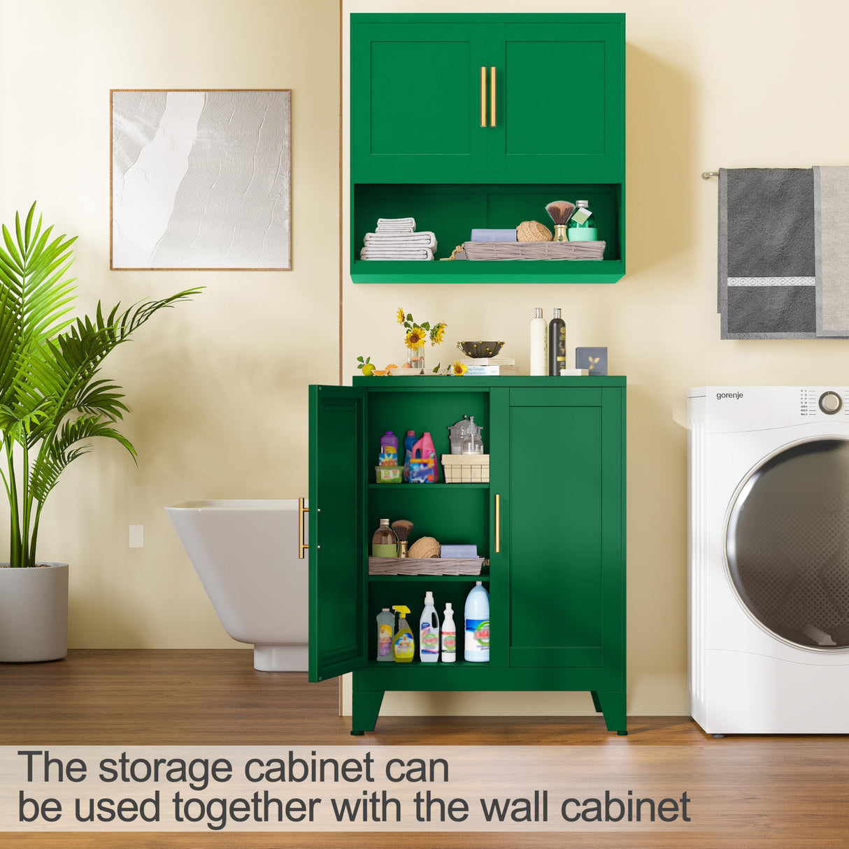 RISTERN Green Metal Storage Cabinet, 36" Sideboard Buffet Cabient, Kitchen Pantry Storage Cabinet with Doors and 2 Adjustable Shelves, for Office, Home, School RISTERN