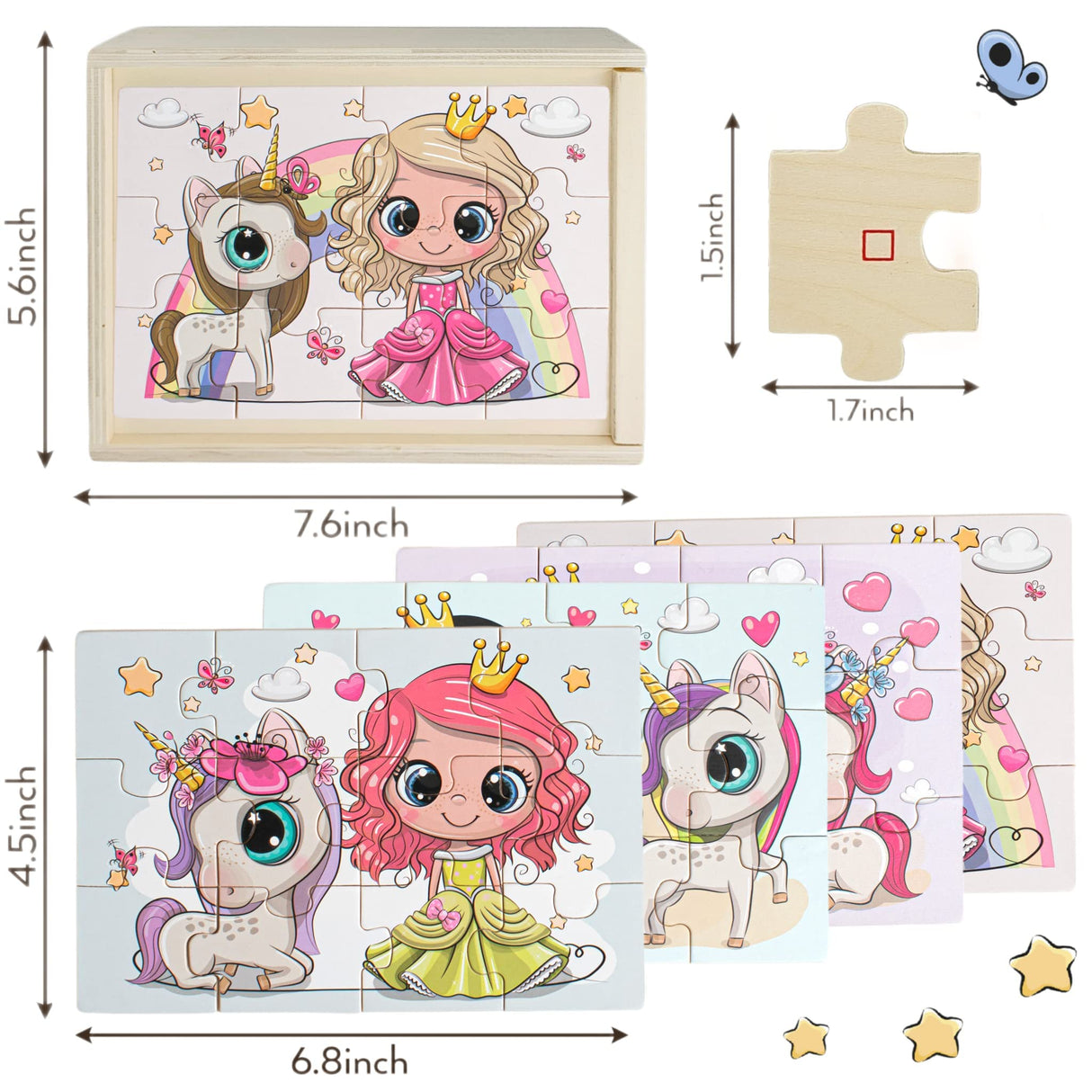 TOYLI 4-in-1 Princess Jigsaw Puzzles for Kids, Wood Puzzles for Kids Ages 3-5 48 Piece Wooden Puzzles for Toddlers 3-5, Wooden Puzzles for Toddlers, Essential Skills Gift for Girls Princesses TOYLI