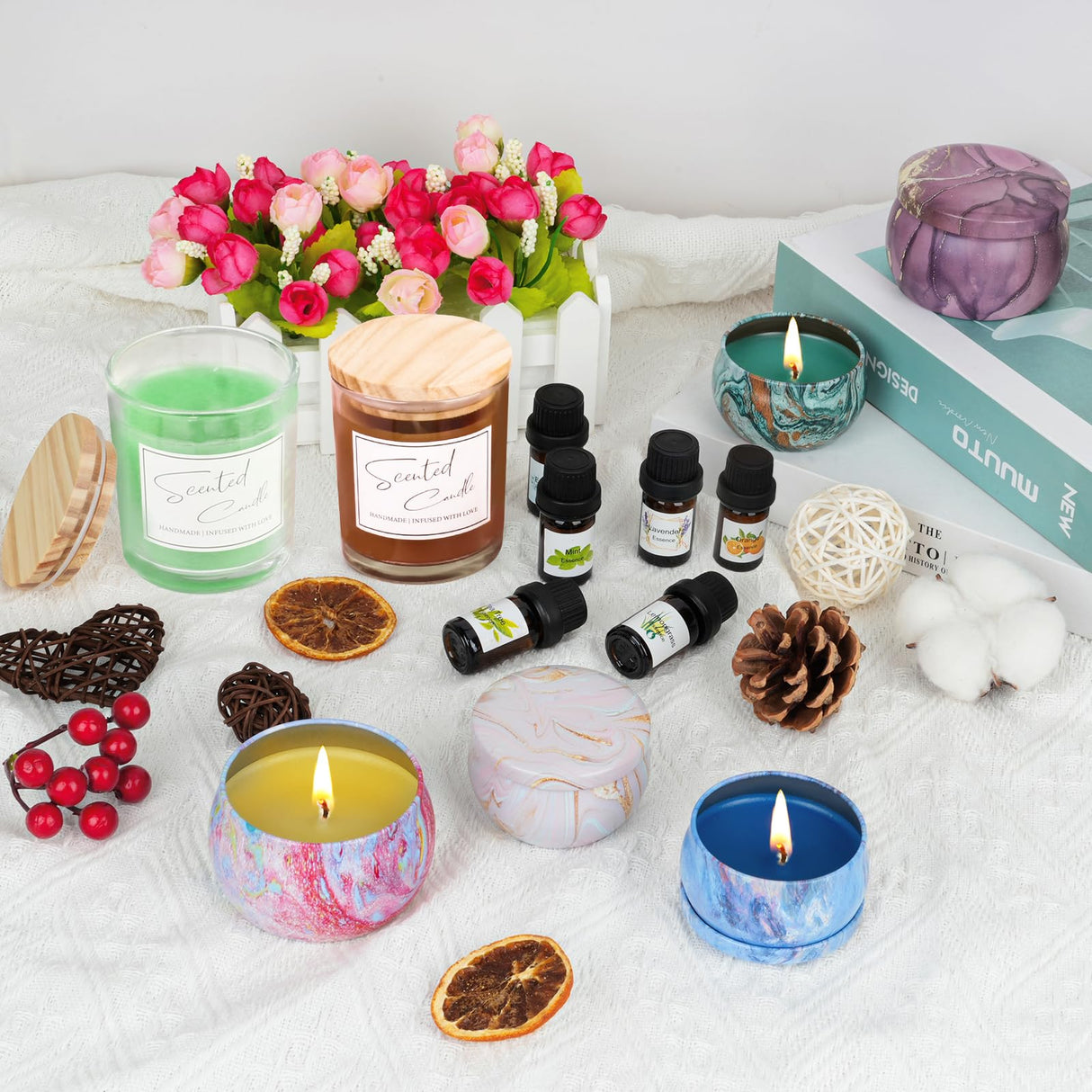 Candle Making Kit for Adults,Candle Making Supplies with Beewax, Fragrance Oil, Beeswax Dye Blocks, Melting Pot etc DIY Candle Craft Tools for Women Friend Family OFUN