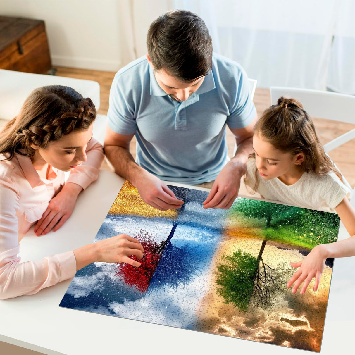 Adult Puzzle Classic Jigsaw Puzzle 1000 Pieces Wooden Puzzle DIY Seasons Landscape Tree Modern Home Decor Intellectual Game Wall Art Unique Gift 75x50cm najiaxiaowu