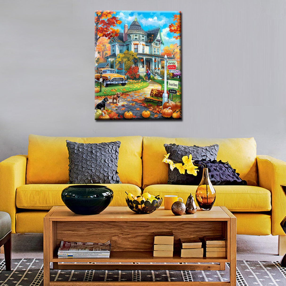 American Farm with Car Painting Autumn Landscape Paint by Number Kits 16 x 20 inch Canvas Castle DIY Oil Artwork for Adults Beginner with Brushes and Acrylic Boat Art Home Decor Boho Gift(Frameless) Tucocoo