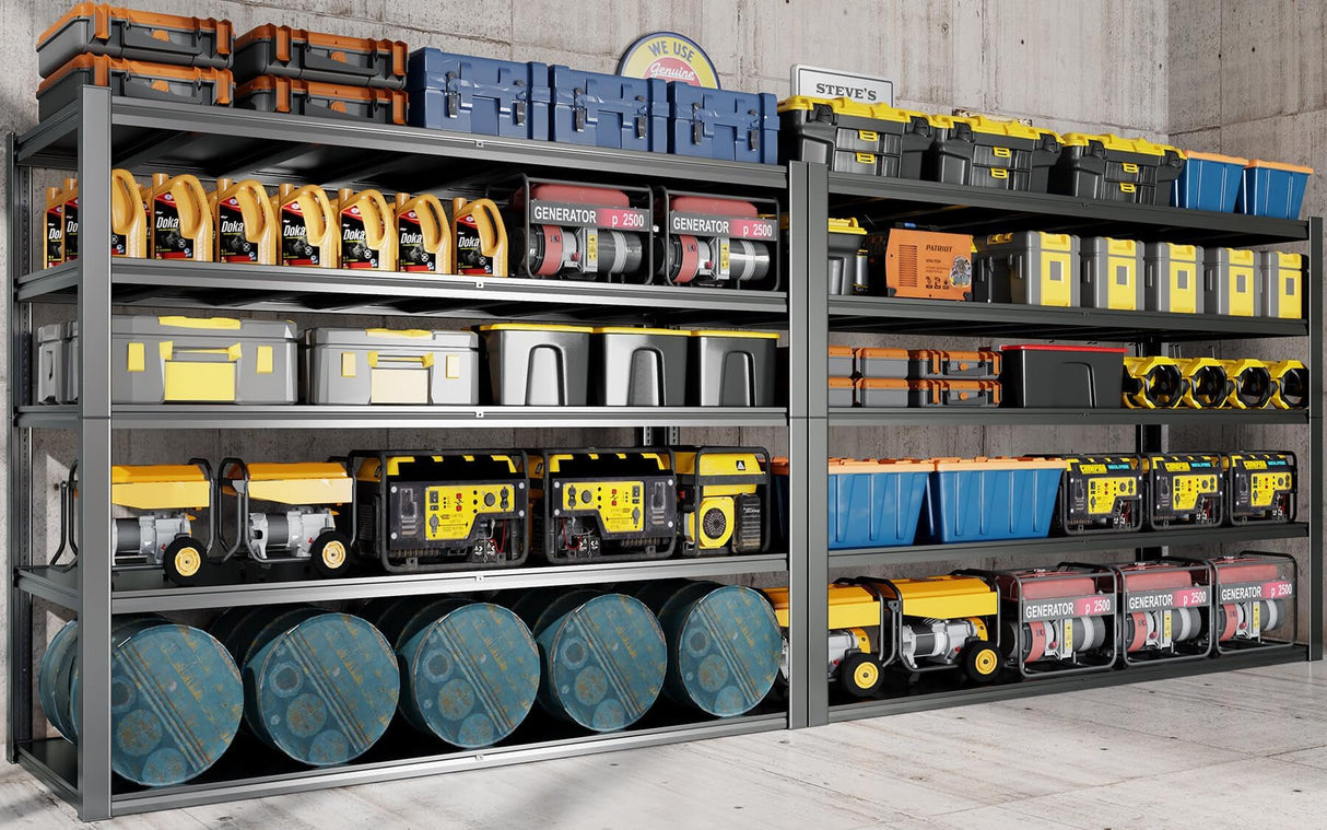 PMKES 65" W Heavy Duty Garage Shelving, 84" H Garage Storage Shelves, 5 Tier Metal Shelving Unit, Adjustable Commercial Shelving, 2 Pack PMKES