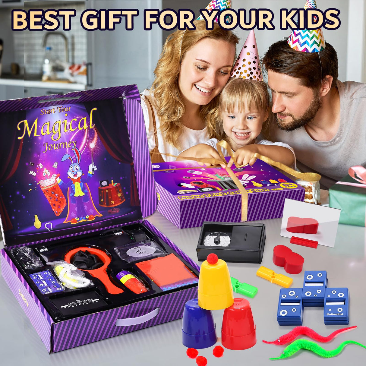 Skirfy Magic Kit-75+ Magic Tricks for Kids Age 6-8,Perfect Magic Toys for Kids,Featuring with Floating Vase,Double Magic Bag,Magic Mirror-Great Birthday Gifts for Boys Girls Skirfy
