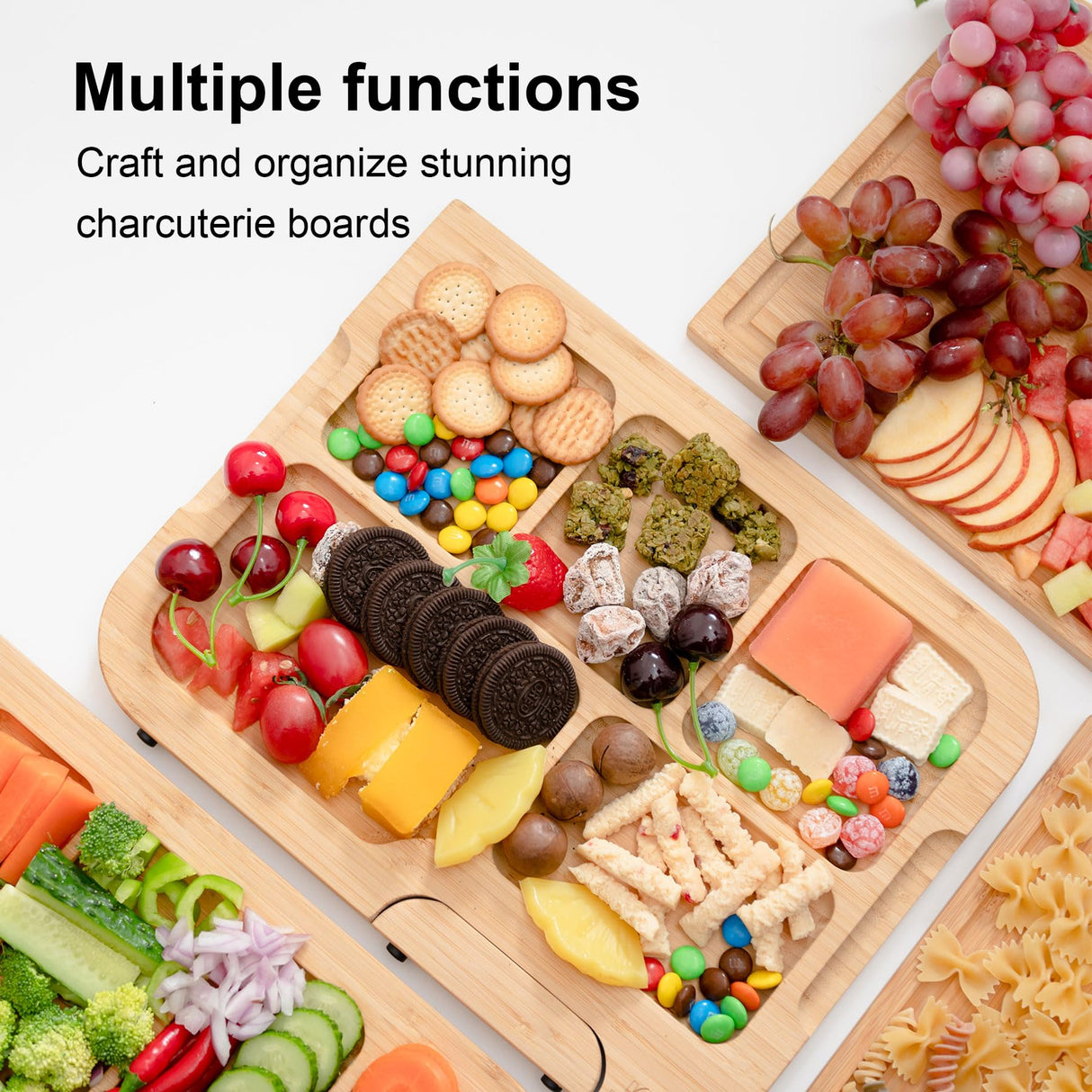 GolfFox Wooden Cutting Boards for Kitchen, Double-Sided: Wooden Chopping Board and Charcuterie Board, Bamboo Cutting Board Set with Holder, Wood Cutting Board Set with Stand, Wooden Cutting Board Set GolfFox