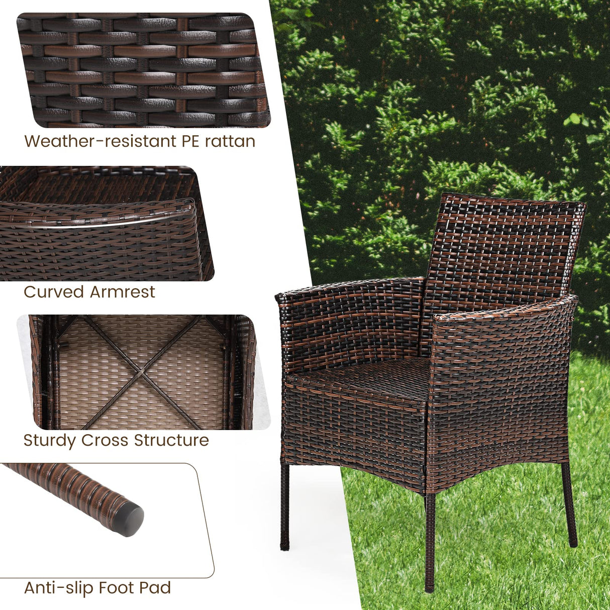 RELAX4LIFE Wicker Patio Chairs Set of 4, Indoor Outdoor PE Rattan Armchairs w/Cane Back, Seat Cushions for Bistro Porch Poolside, 360LBS Weight Capacity, 4 Pack Outdoor Dining Chairs (4, Brown+Beige) RELAX4LIFE