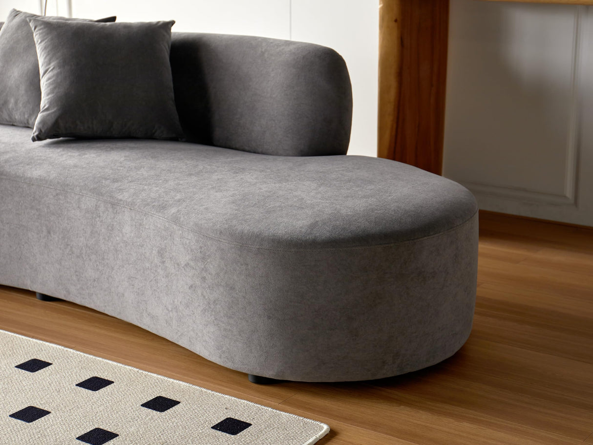 Container Furniture Direct 90" Curved Sofa with Throw Pillows, 4 Seater Luxury Velvet Couch with Half Moon Design and High-Density Foam, Ideal for Modern Living Room, Office & Apartment, Grey Container Furniture Direct