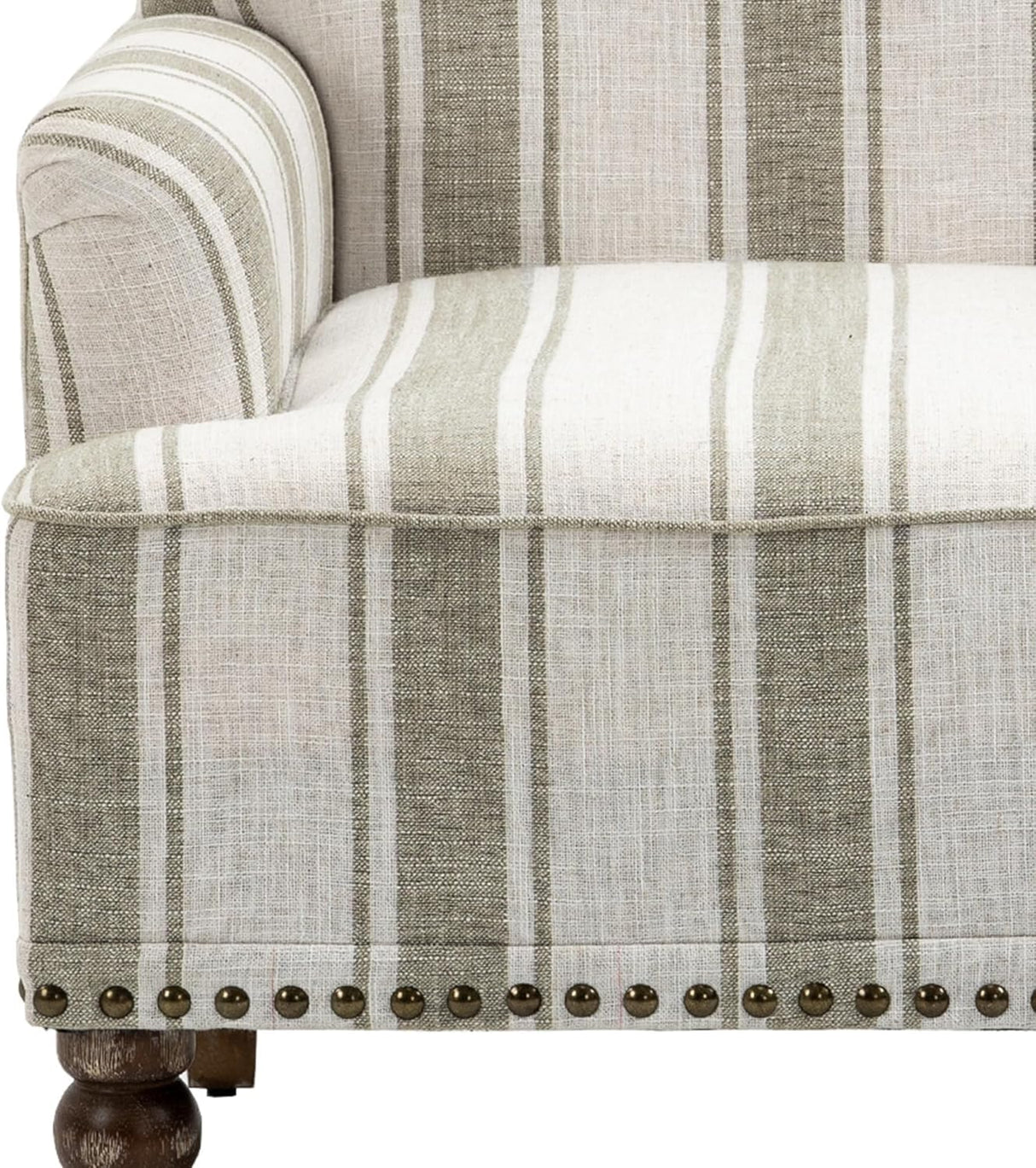 UIXE Stripe Accent Chair, Modern Upholstered Armchair in Fabric for Living Room, Nailhead Trim Club Arm Chair Comfy Single Sofa Bedroom Reading Seat with Wood Legs - Brown UIXE