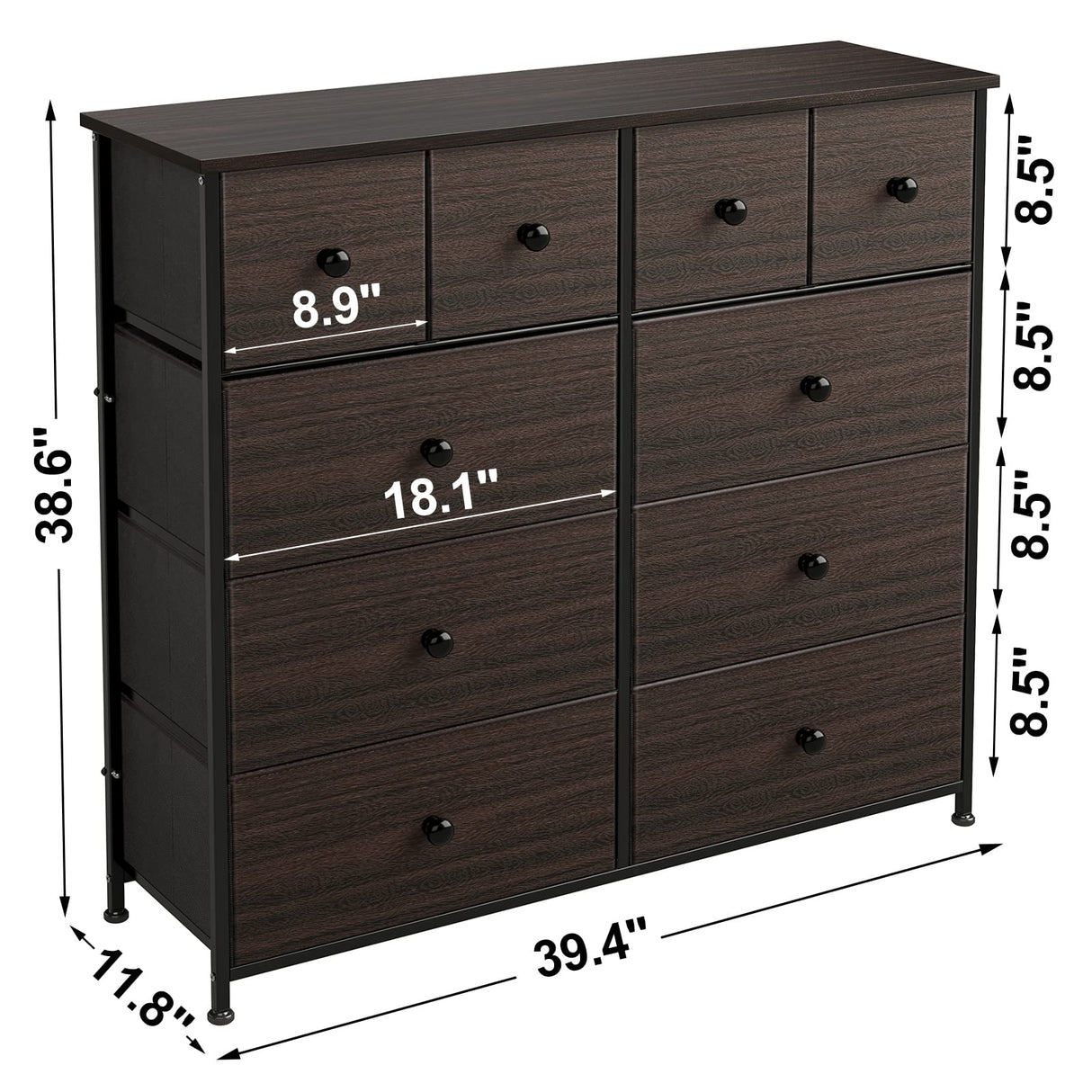 REAHOME 10 Drawer Dresser for Bedroom Faux Leather Chest of Drawers Fabric Dresser with Wooden Top Storage Organizer Unit for Living Room Hallway Entryway Closets (Rustic Brown) REAHOME