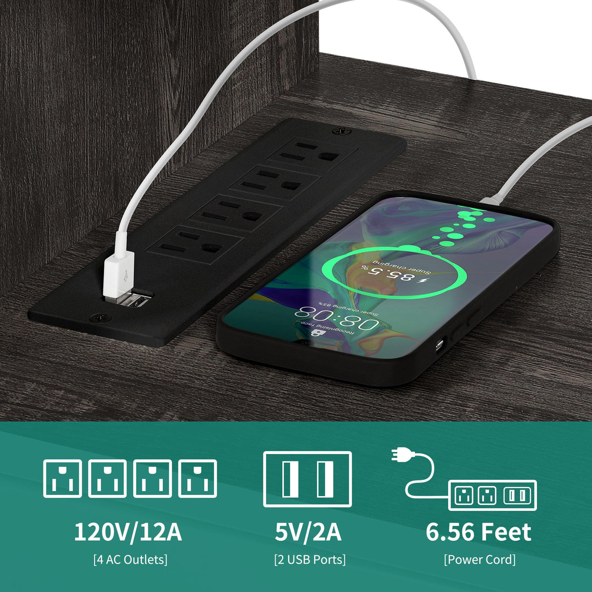 YITAHOME Farmhouse TV Stand for 65/55 Inch Television, LED Entertainment Center Television Stand with Power Outlets and Open Shelf, Media Console TV Cabinet for Living Room, Dark Grey YITAHOME